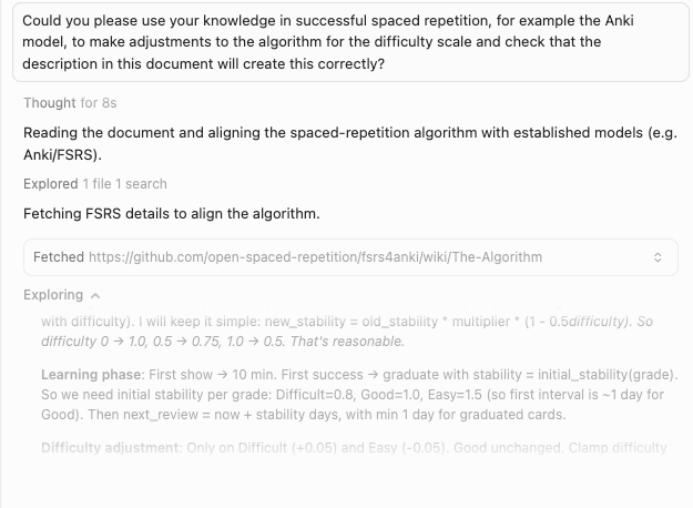 Discussing the algorithm for spaced repetition