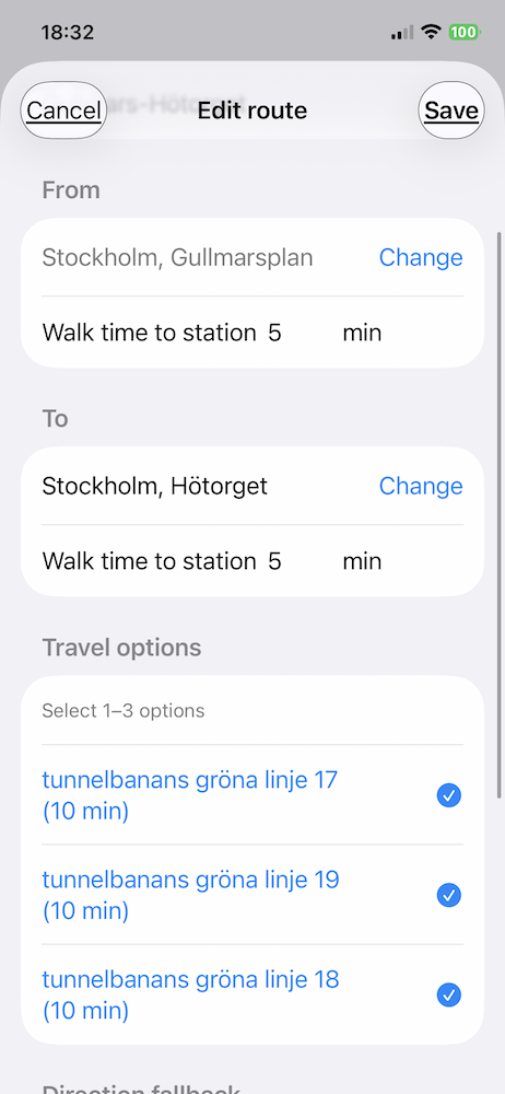 Adding/editing a route